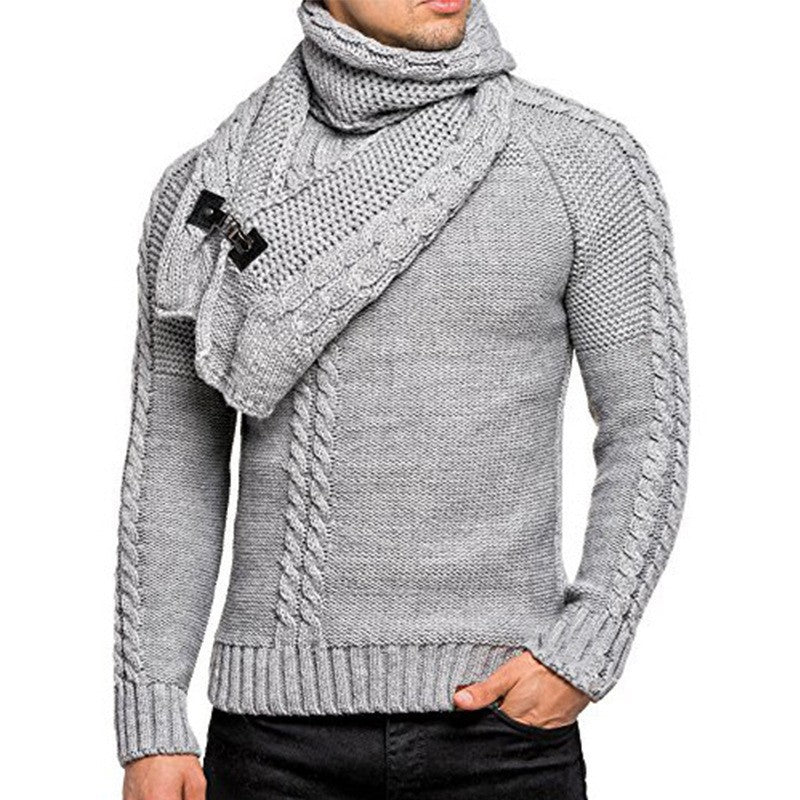 Herren Strickpullover mit integriertem Schal