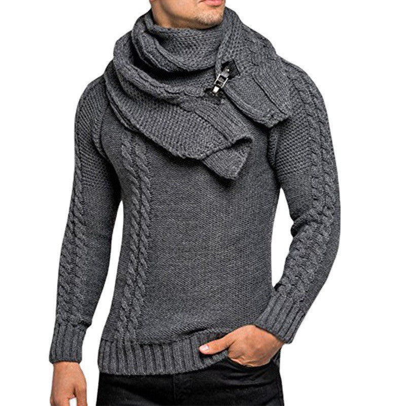 Herren Strickpullover mit integriertem Schal