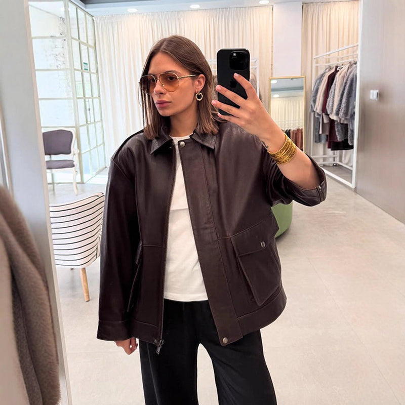 Stylische Lederjacke für Damen mit Taschen