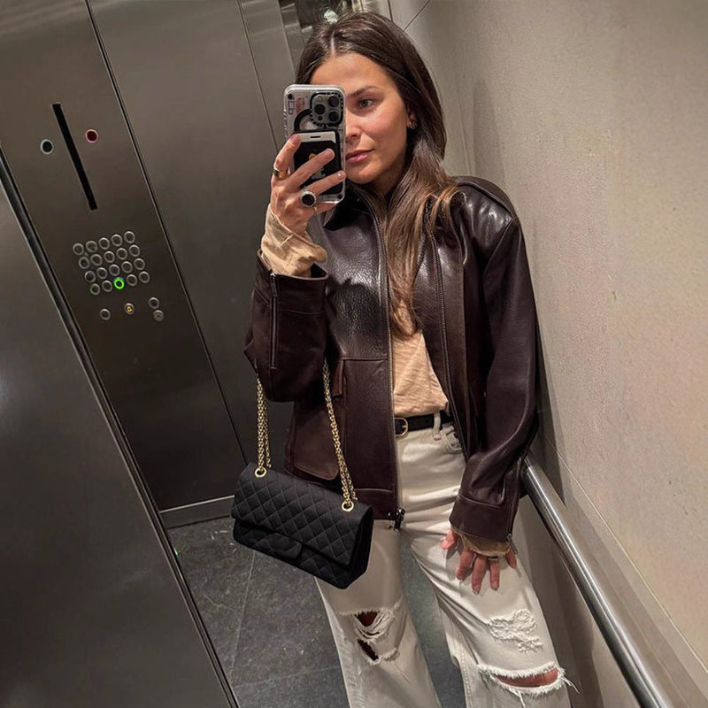 Stylische Lederjacke für Damen mit Taschen