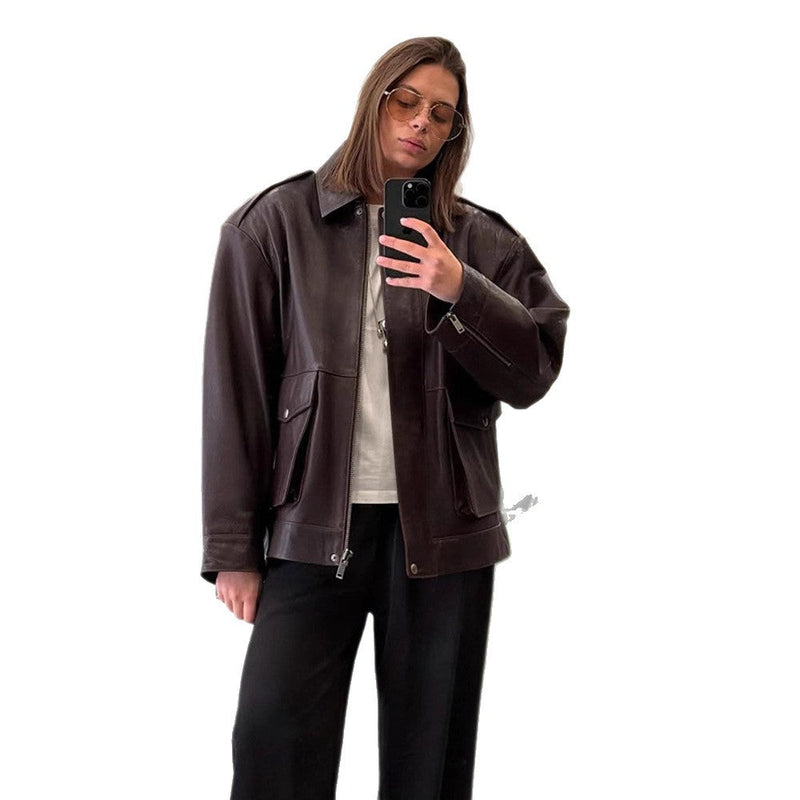 Stylische Lederjacke für Damen mit Taschen