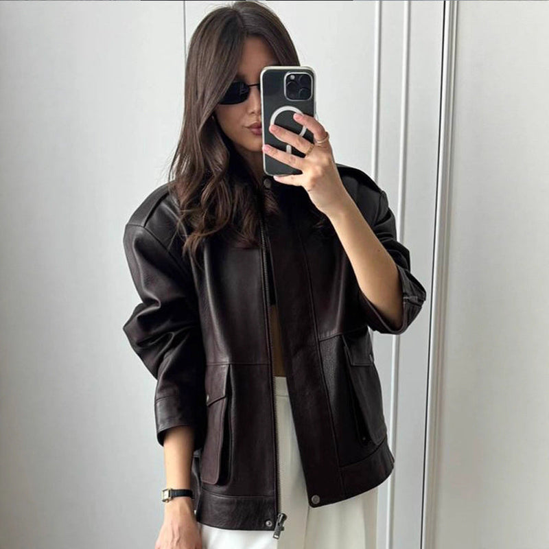 Stylische Lederjacke für Damen mit Taschen