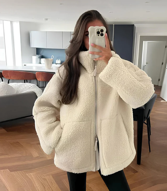 Teddy Mantel für Damen mit Reißverschluss