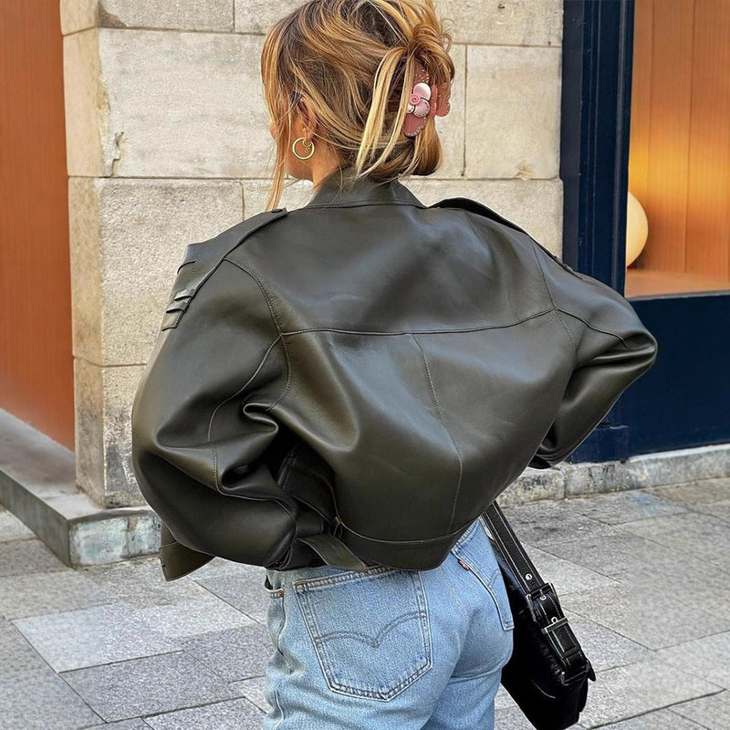 Trendy Bikerjacke aus Leder für Damen