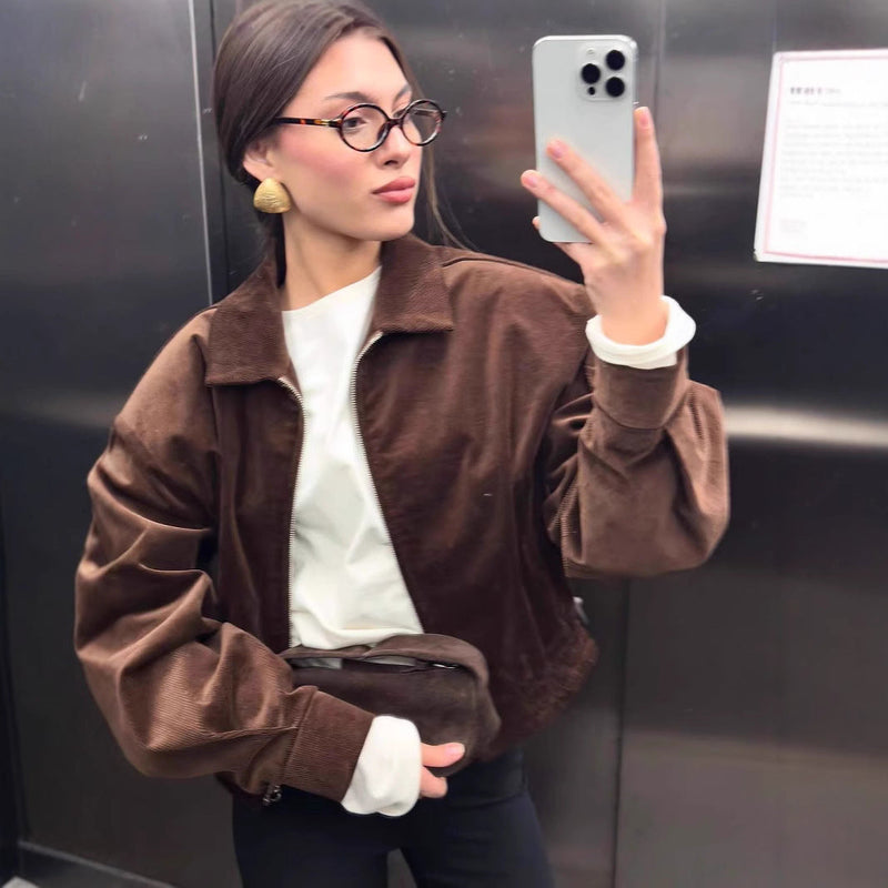 Suede Jacke für Damen mit Volumenärmeln