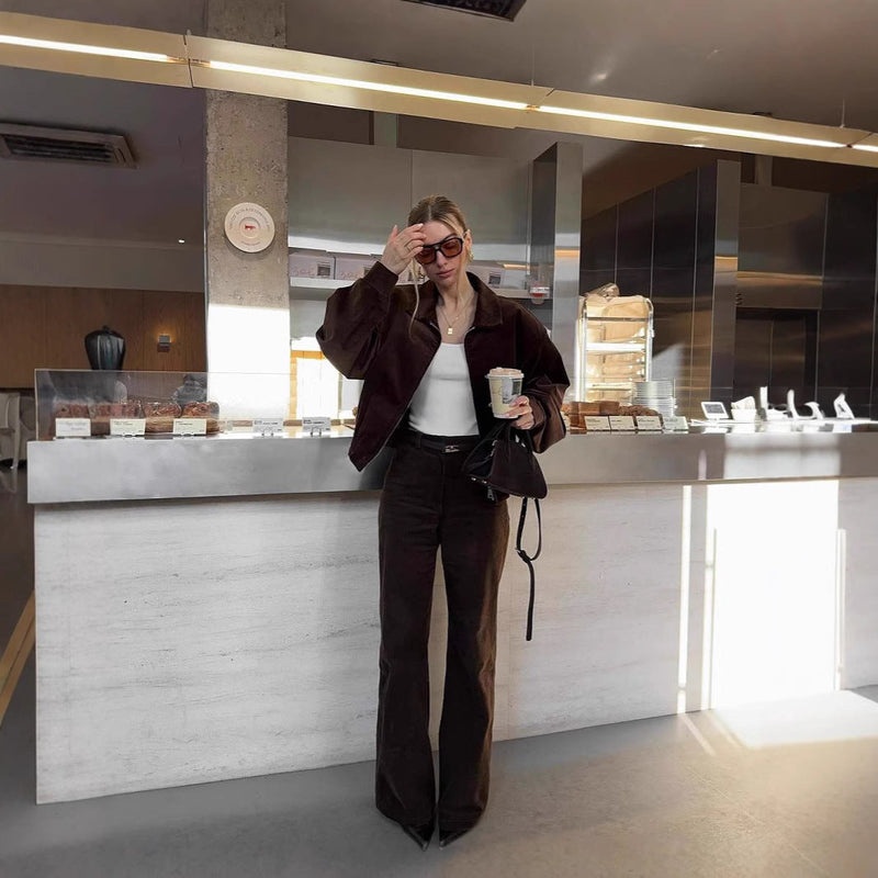 Suede Jacke für Damen mit Volumenärmeln