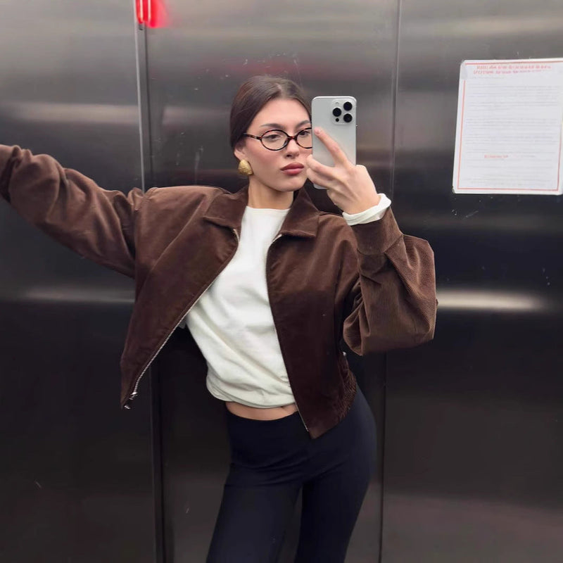 Suede Jacke für Damen mit Volumenärmeln