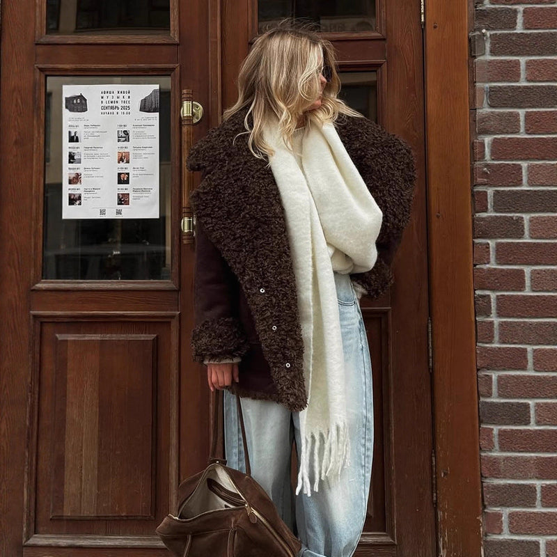 Übergangsjacke mit Voluminösem Kunstfellkragen für Damen