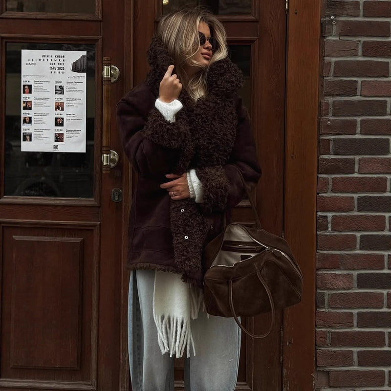 Übergangsjacke mit Voluminösem Kunstfellkragen für Damen