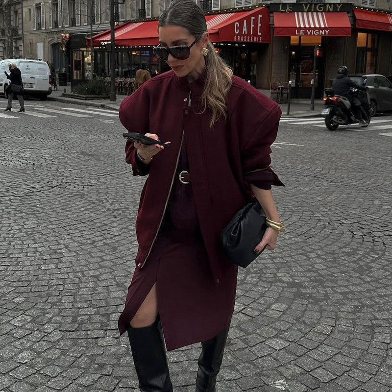 Übergroße Steppjacke mit Reißverschlusstaschen für Damen