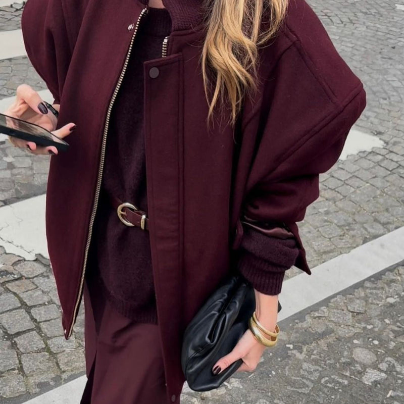 Übergroße Steppjacke mit Reißverschlusstaschen für Damen