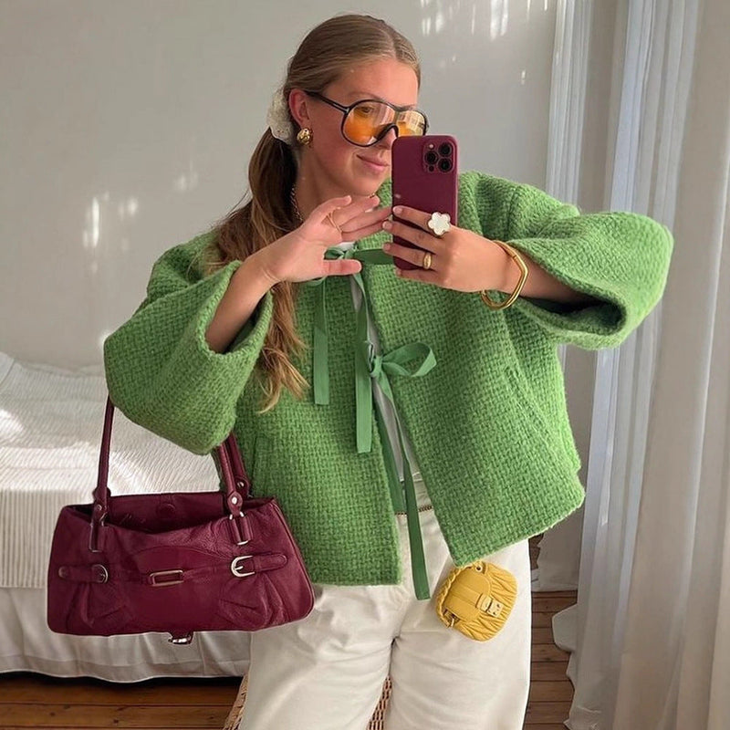 Übergroße Strickjacke mit Bindedetail für Damen