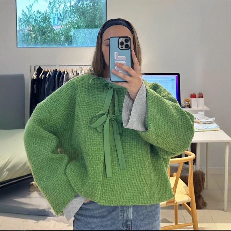 Übergroße Strickjacke mit Bindedetail für Damen