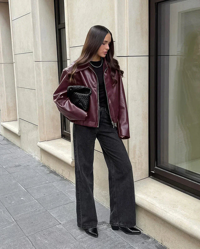 Vintage Rote Jacke mit Reißverschluss für Damen