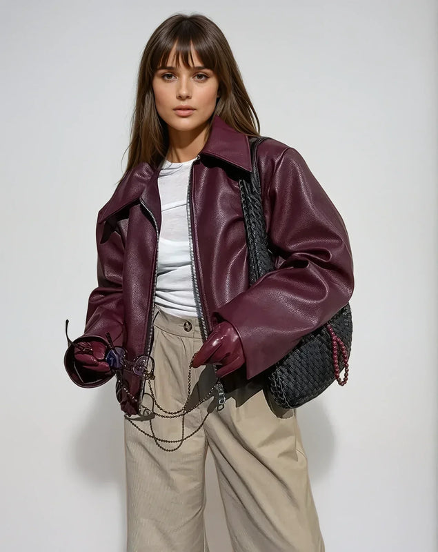 Vintage Rote Jacke mit Reißverschluss für Damen