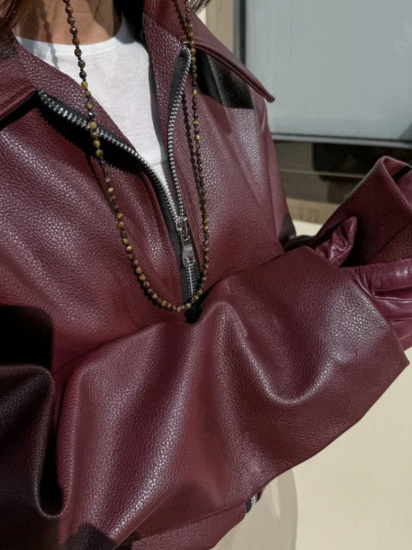Vintage Rote Jacke mit Reißverschluss für Damen
