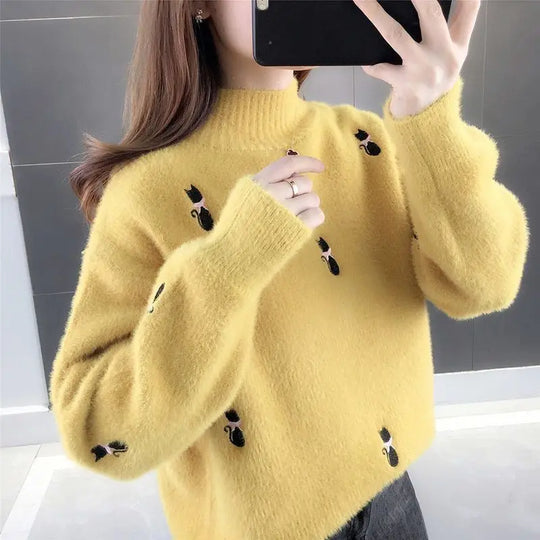 Reyna - Kitty Gemütlicher Rollkragenpullover Mit Katzenmotiv