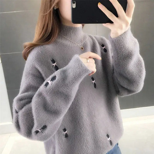 Reyna - Kitty Gemütlicher Rollkragenpullover Mit Katzenmotiv