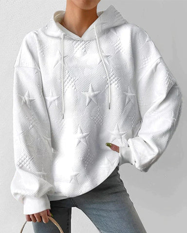 Weißer Strick-Kapuzenpullover mit langen Ärmeln für Damen