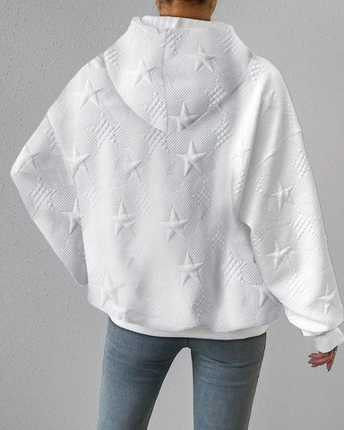 Weißer Strick-Kapuzenpullover mit langen Ärmeln für Damen
