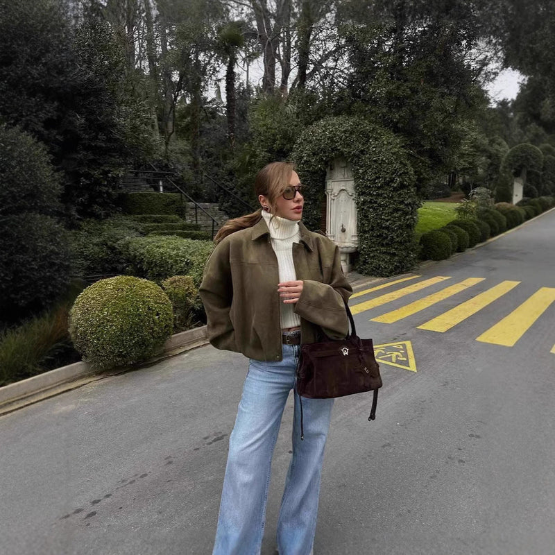 Wildleder Bikerjacke für Damen