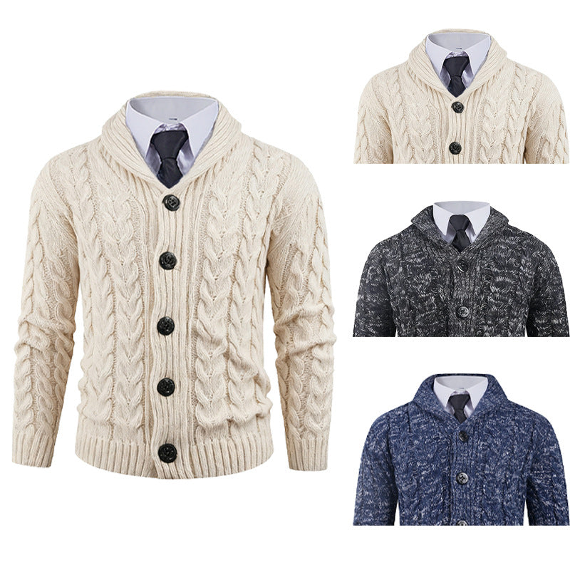 Zopfmuster Strick-Cardigan mit Schalkragen für Herren