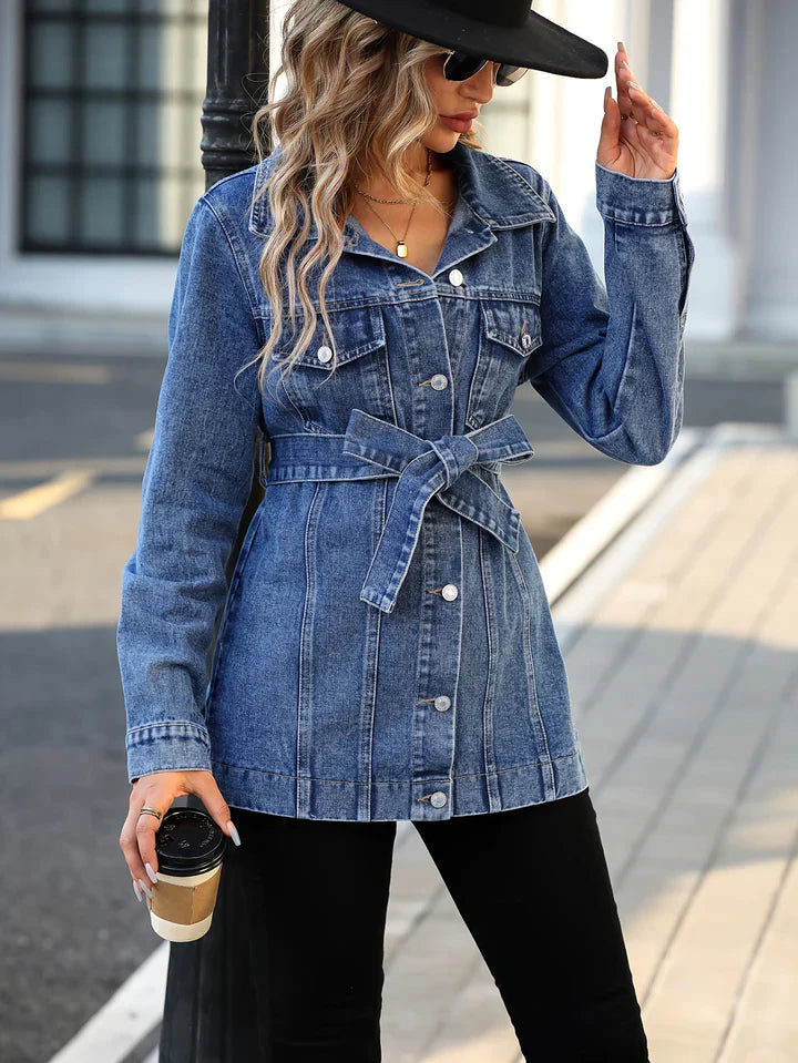 Carolin - Damen Jeansmantel Mit Pattentaschen