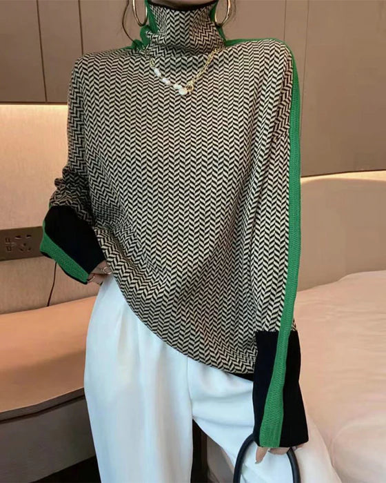 Jillian - Edler rollkragenpullover im colorblock-design