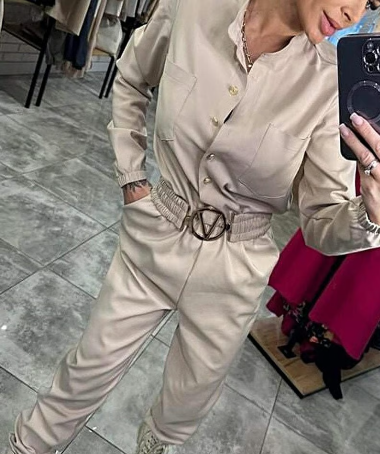 Ensley - Lässiger Overall mit Gürtel und langen Ärmeln