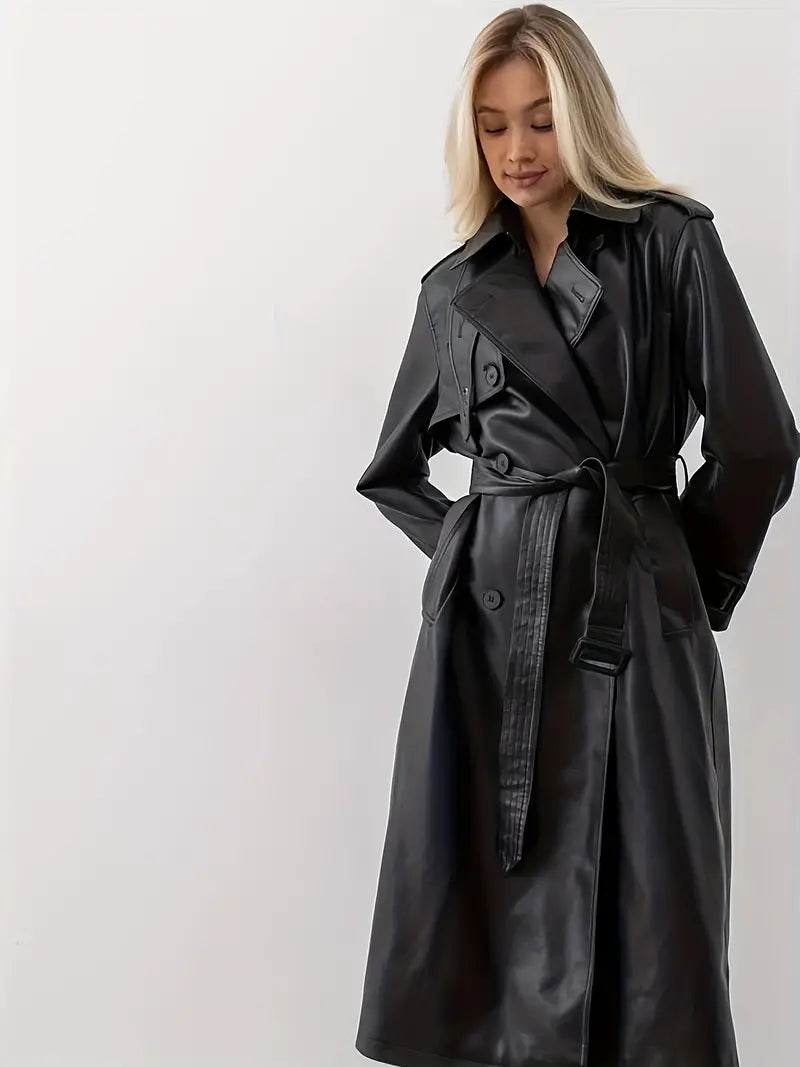 Regina - Trenchcoat Lederjacke Mit Gürtel