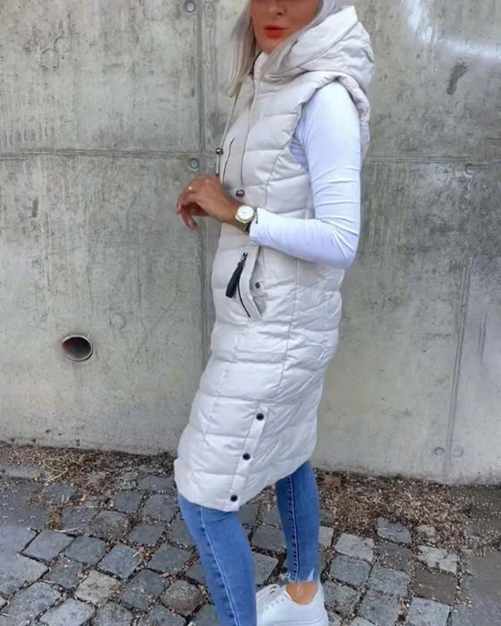 Mya - Ärmellose lässige steppjacke mit kapuze und reißverschluss