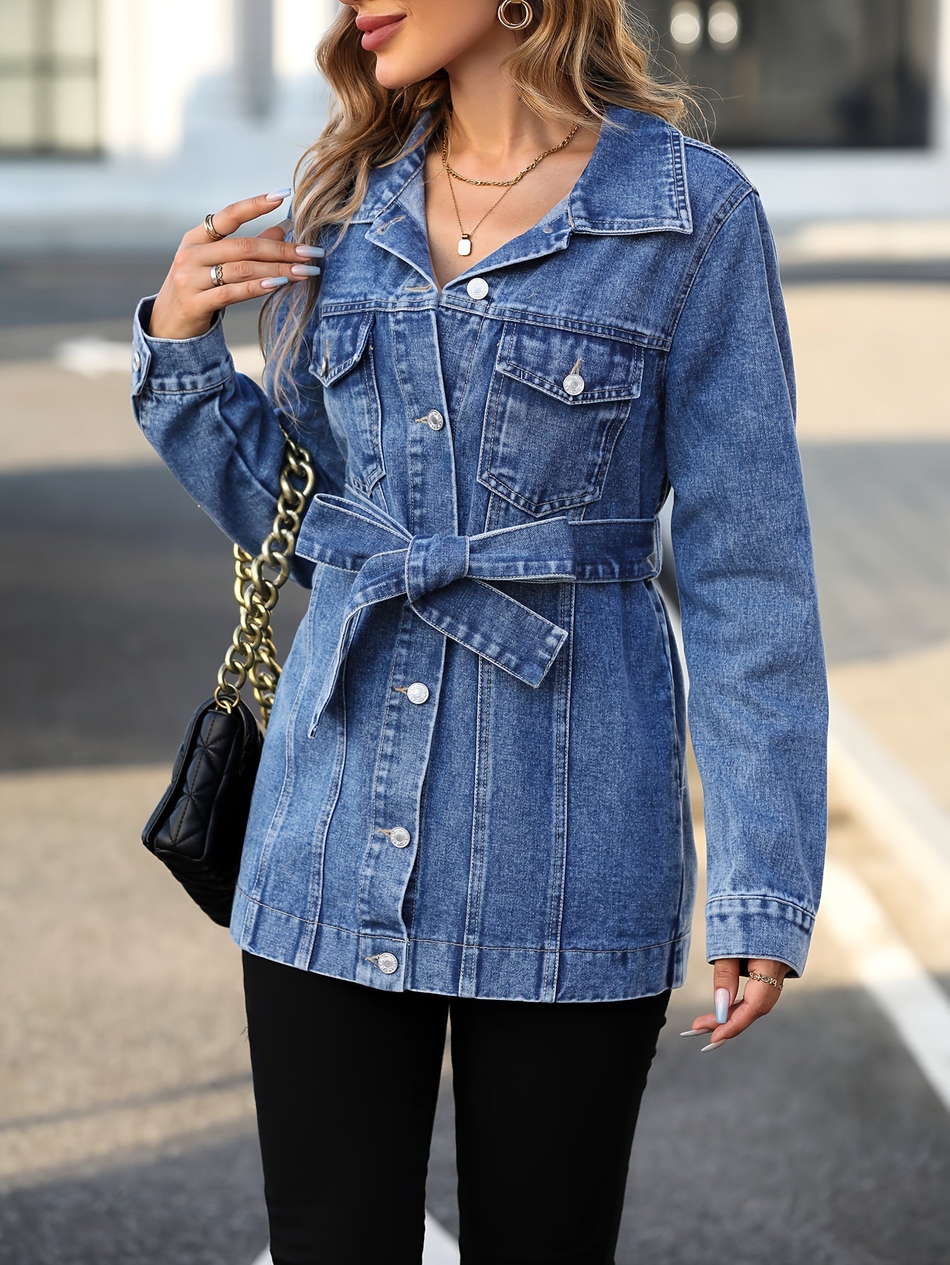 Traci - Damen Jeansmantel Mit Pattentaschen