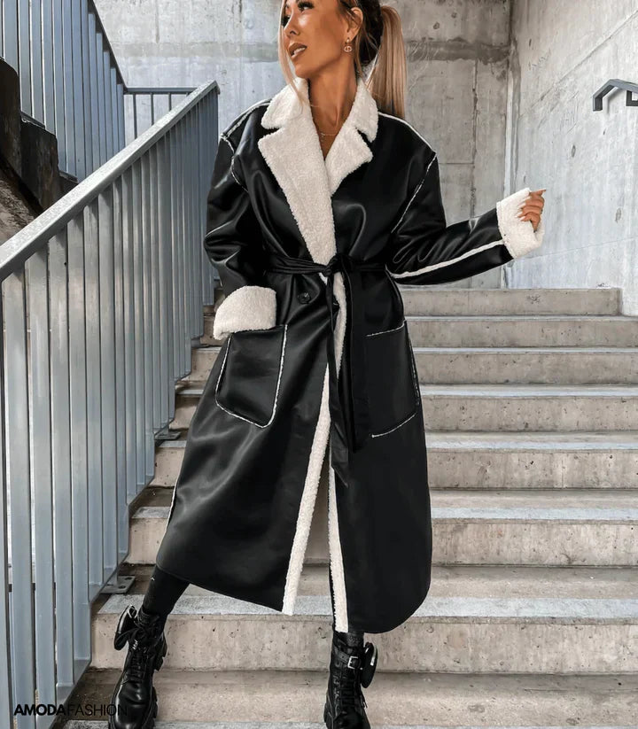 Kimber - Leder und fleecejacke mit schnürung