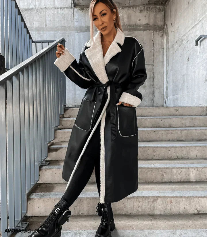 Kimber - Leder und fleecejacke mit schnürung