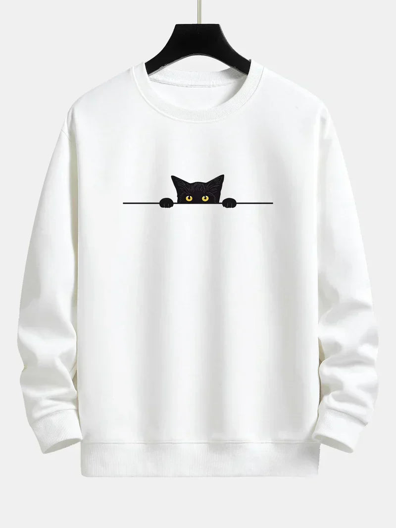 Paul - Relaxed Fit Sweatshirt Mit Schwarzem Katzen-Print