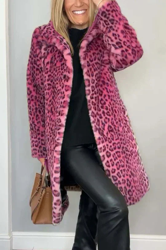 Sage - Klassischer Damen Wintermantel mit Leopardenmuster