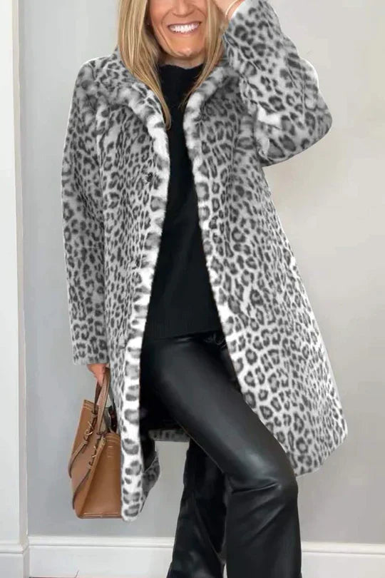 Sage - Klassischer Damen Wintermantel mit Leopardenmuster