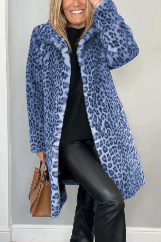 Sage - Klassischer Damen Wintermantel mit Leopardenmuster