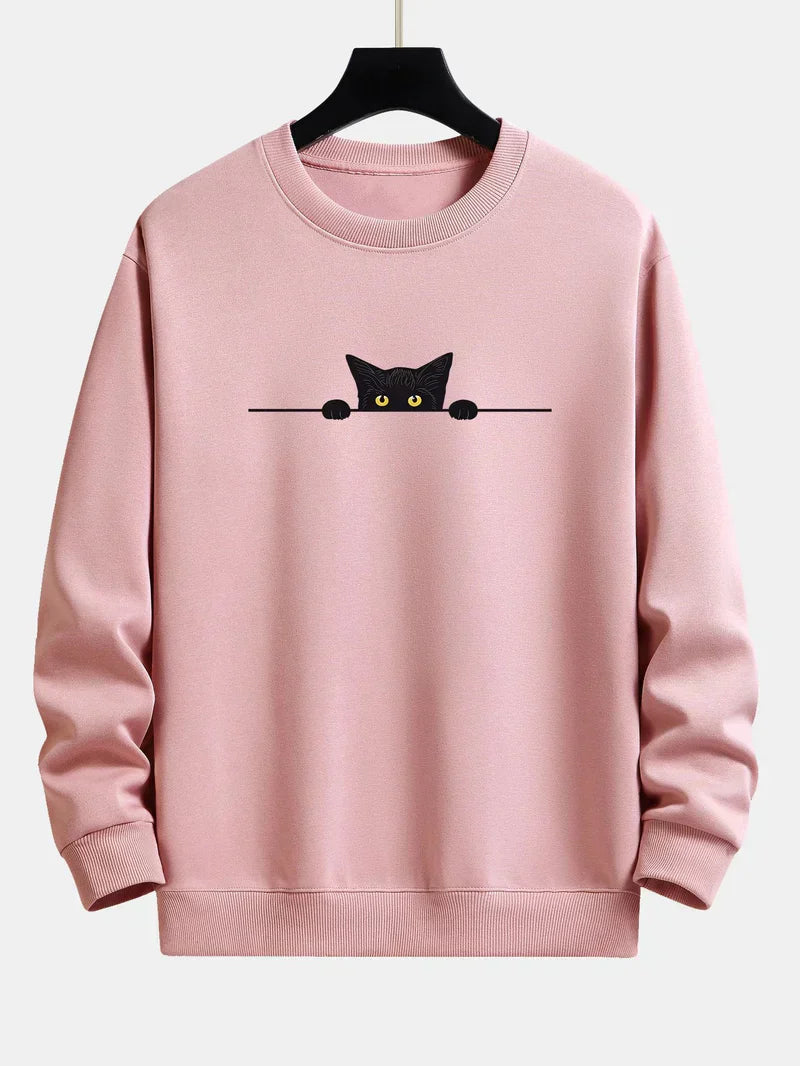 Paul - Relaxed Fit Sweatshirt Mit Schwarzem Katzen-Print