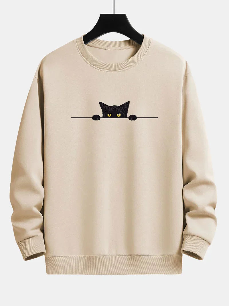 Paul - Relaxed Fit Sweatshirt Mit Schwarzem Katzen-Print