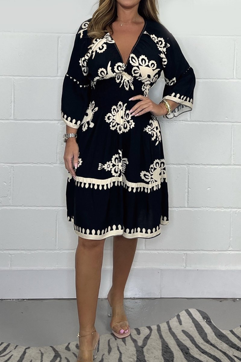 Anita - Gedrucktes Kleid mit V-Ausschnitt