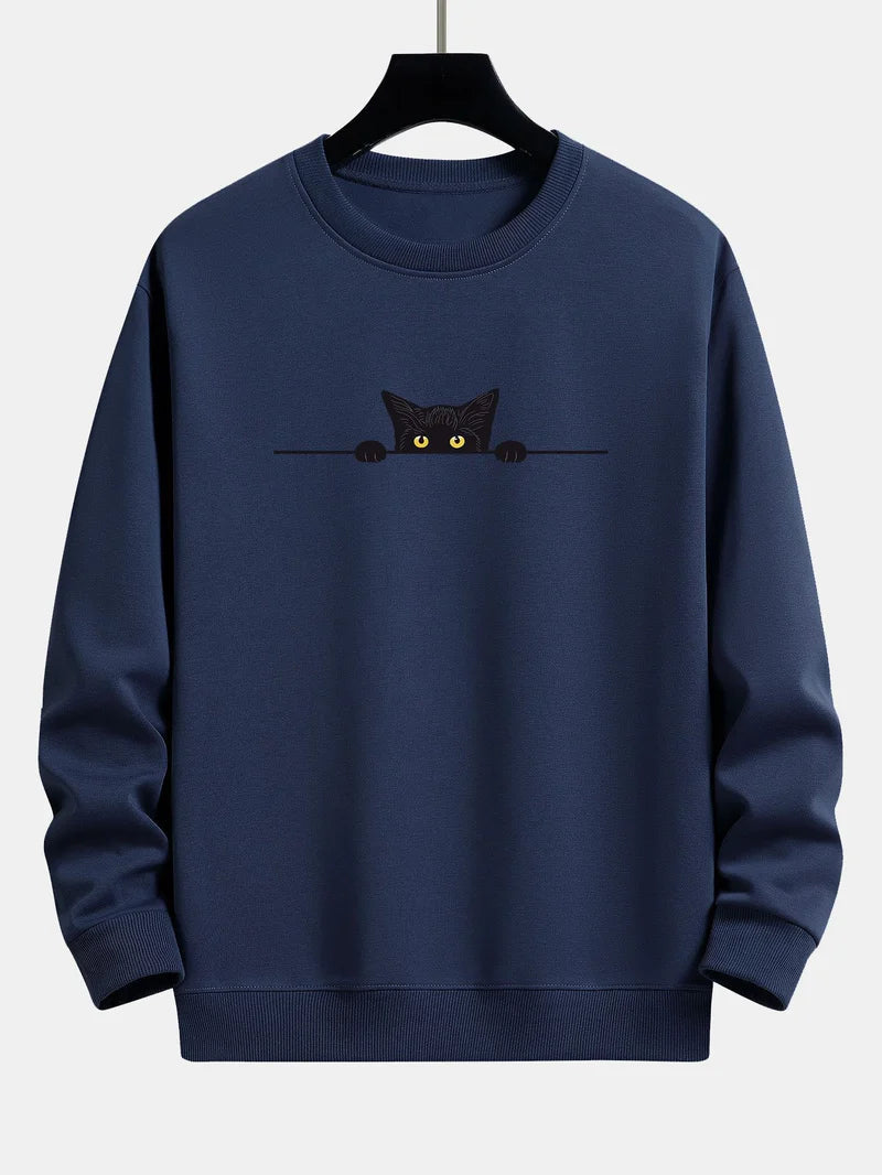 Paul - Relaxed Fit Sweatshirt Mit Schwarzem Katzen-Print