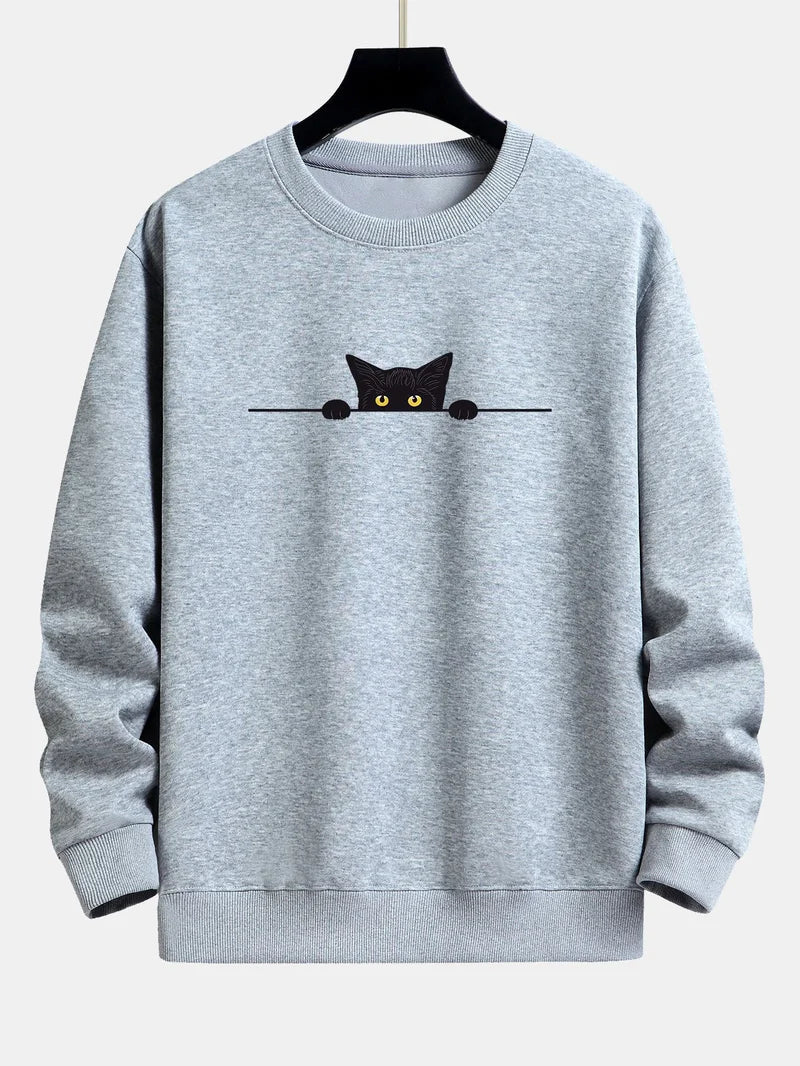 Paul - Relaxed Fit Sweatshirt Mit Schwarzem Katzen-Print