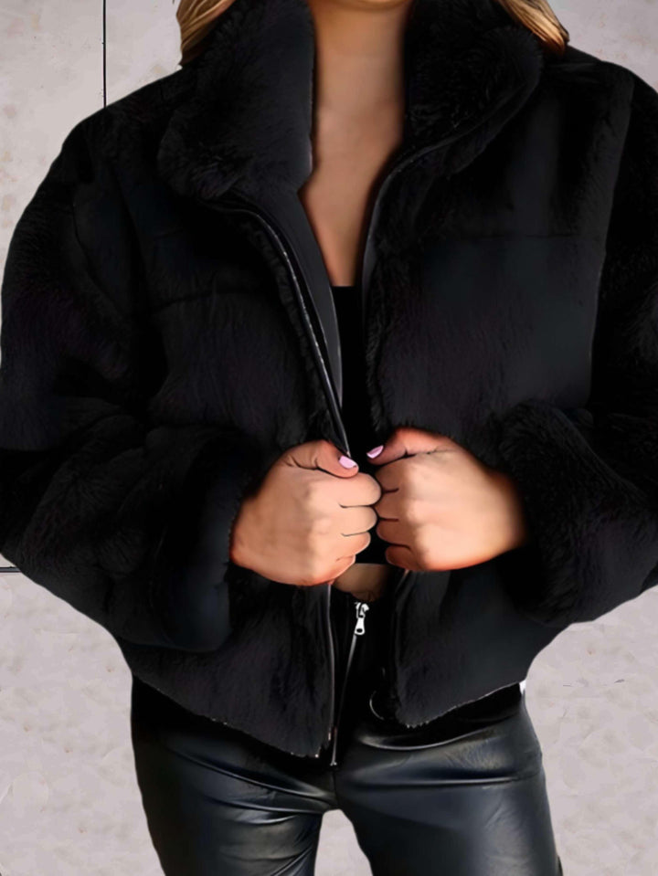 Eliza - Warme und gemütliche kunstpelzjacke mit reißverschluss