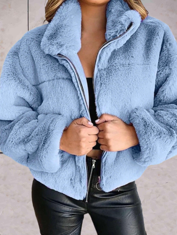 Eliza - Warme und gemütliche kunstpelzjacke mit reißverschluss