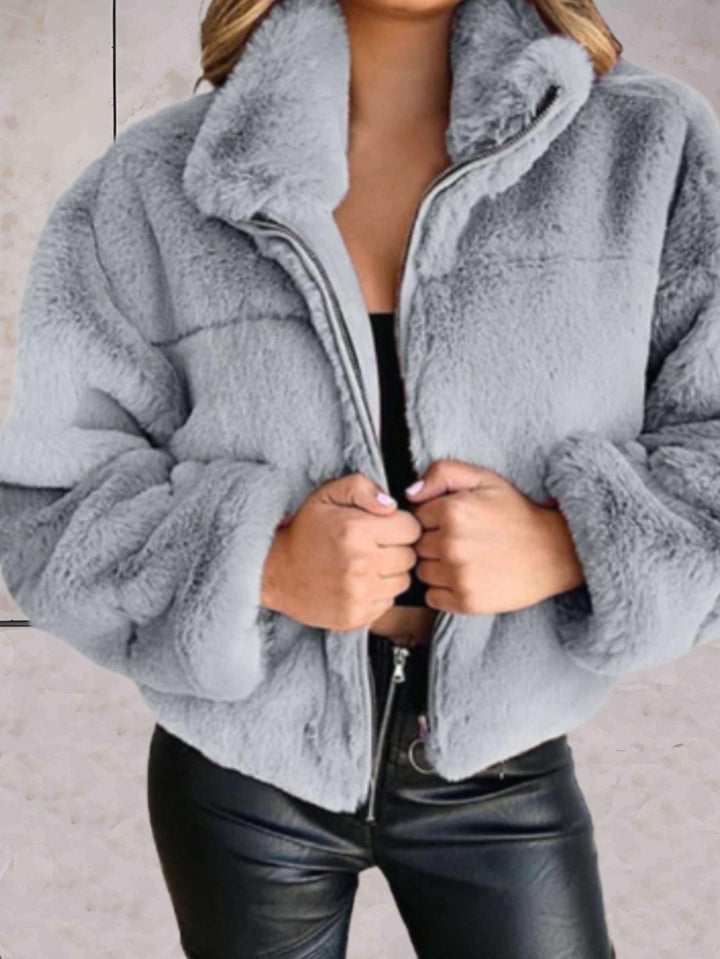 Eliza - Warme und gemütliche kunstpelzjacke mit reißverschluss