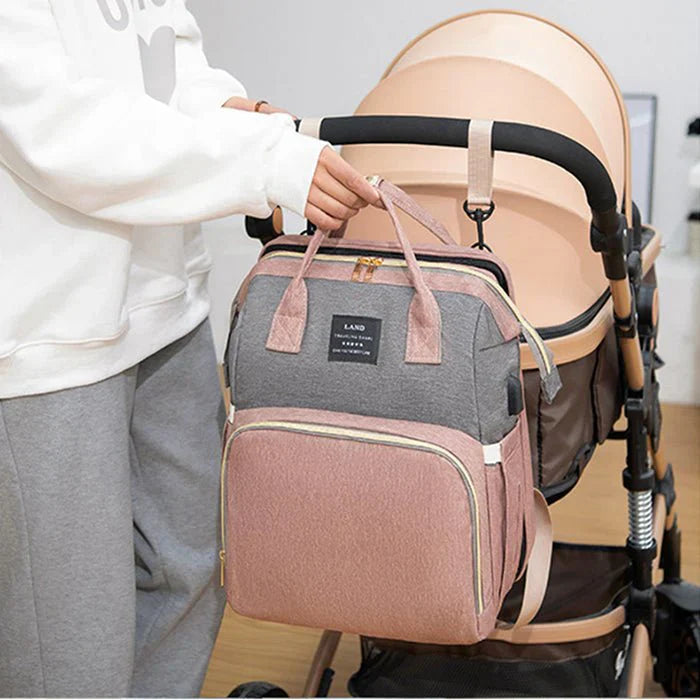 Unisex-Windelrucksack mit klappbarem Kinderbett und USB-Anschluss