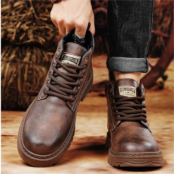 Fabian - Vintage PU-Leder Schnürstiefel
