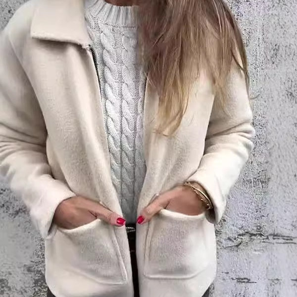 Annie - Damen Strickmantel mit Reißverschluss und Taschen