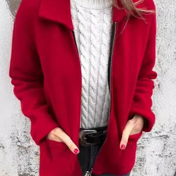 Annie - Damen Strickmantel mit Reißverschluss und Taschen